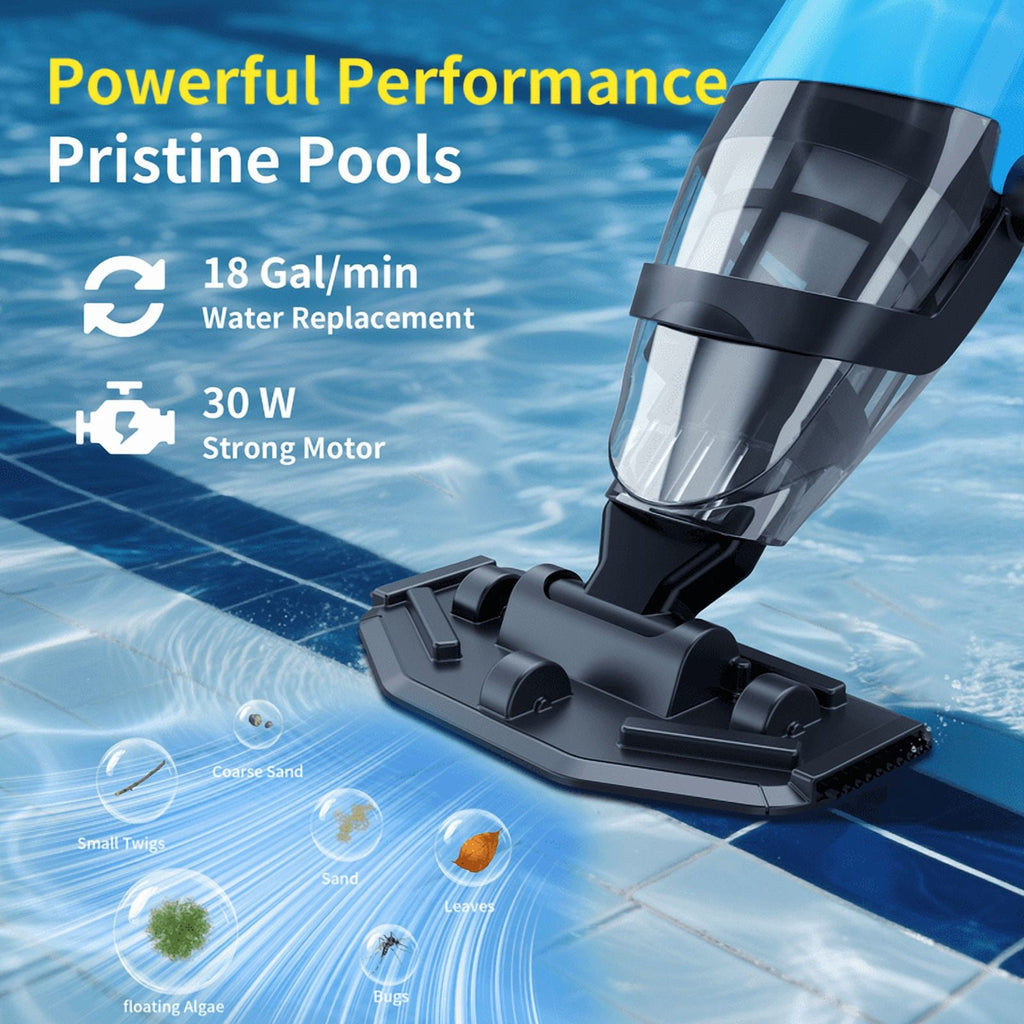 Efurden Cordless Pool Vacuum, Handheld Pool Vacuum with Running Time up to 60-Minutes for Above Ground Pools, Spas and Hot Tubs, Yellow